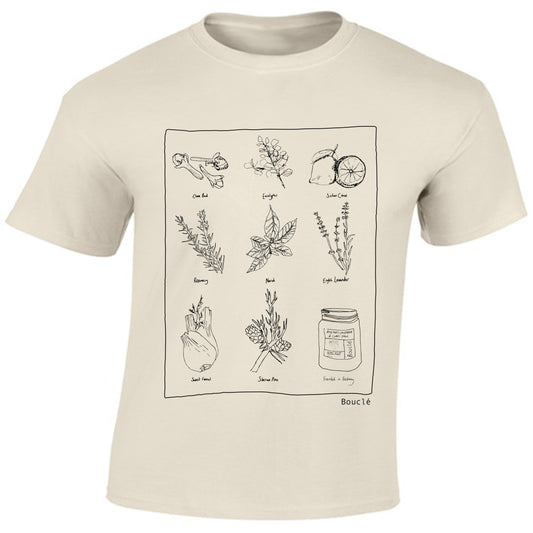 Botanical Screen Printed Cotton Cream Short Sleeved T-Shirt