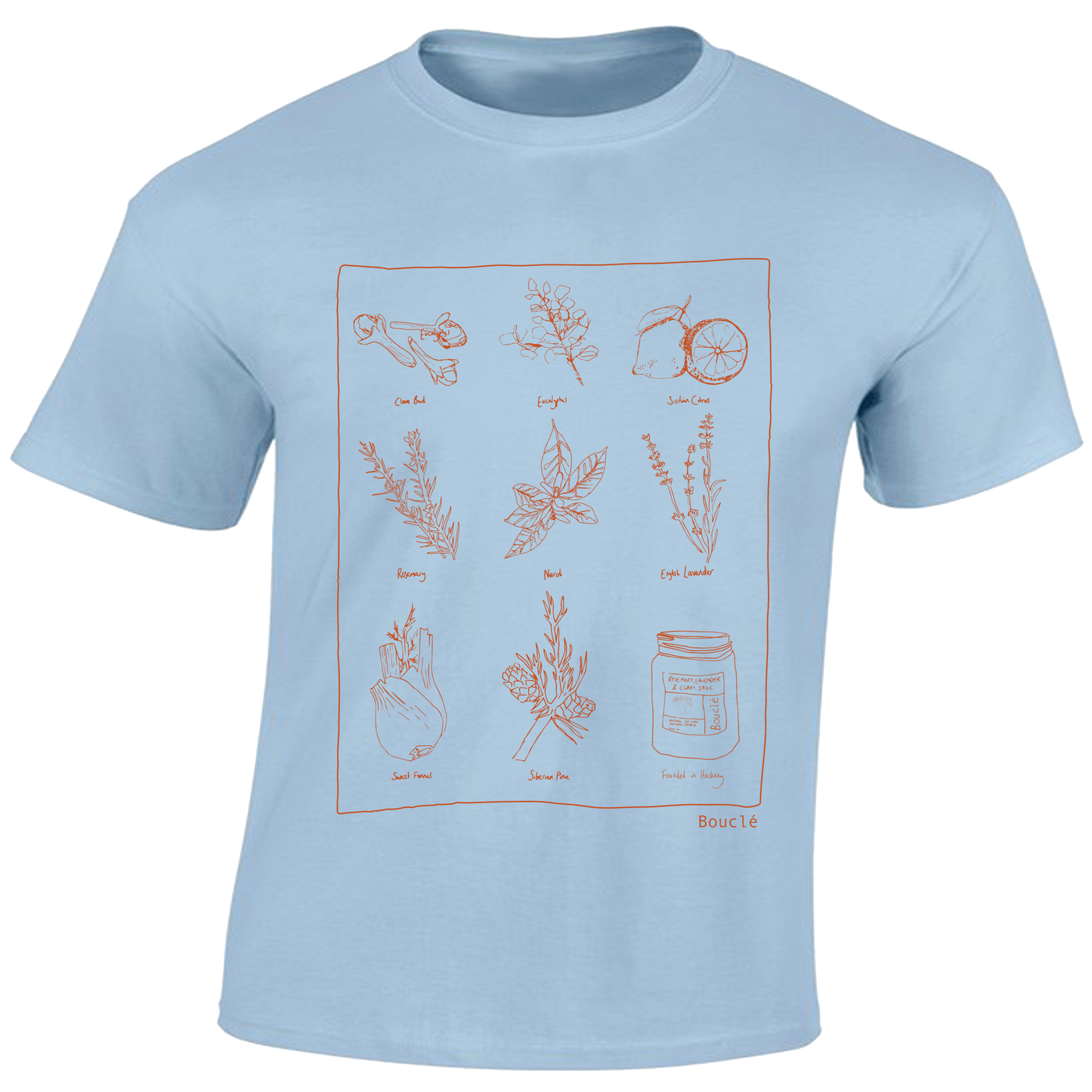 Botanical Screen Printed Cotton Cornflower Blue Short Sleeved T-Shirt
