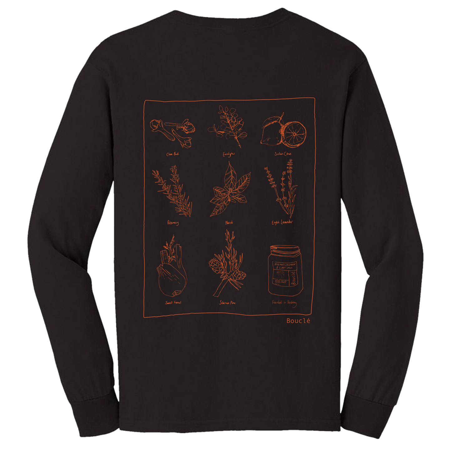Botanical Screen Printed Cotton Dark Brown Long Sleeved T-Shirt
