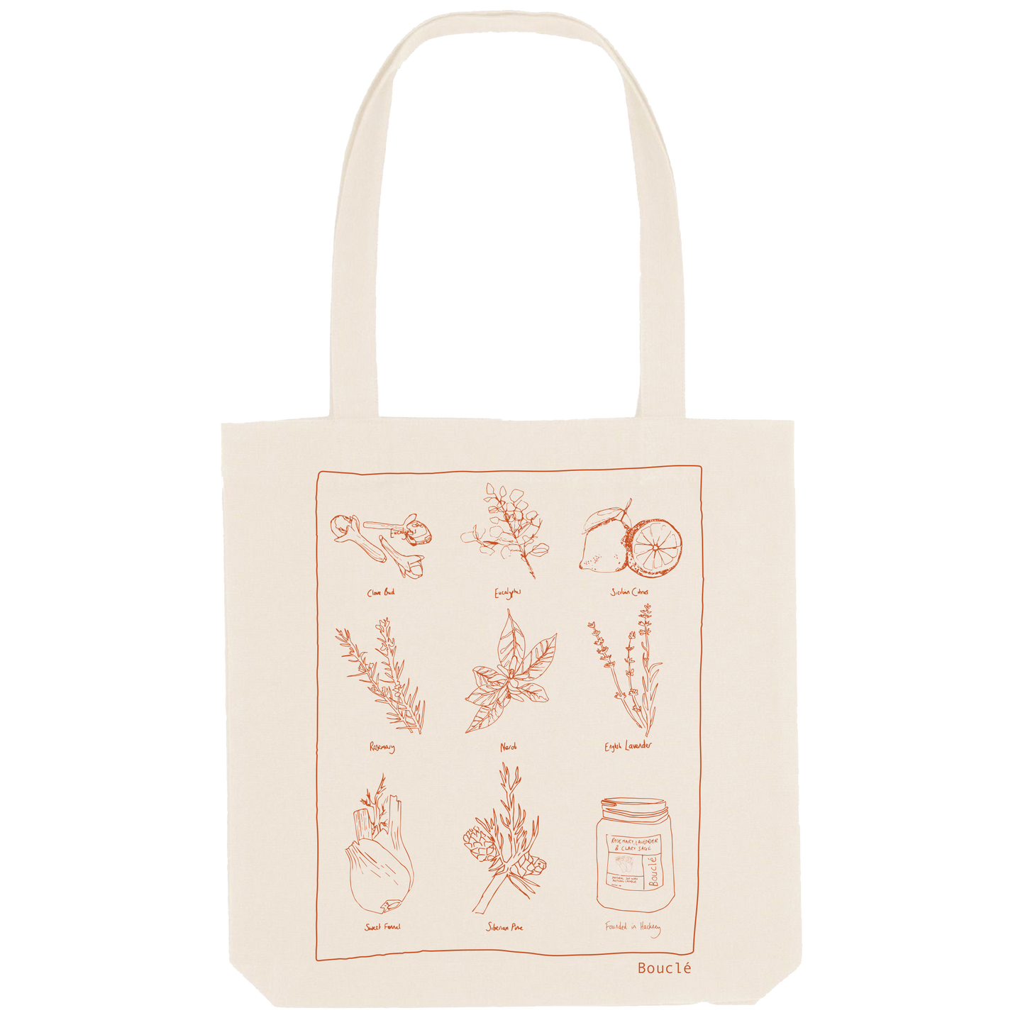 Ecru Recycled Woven Shopper Bag with Burnt Orange Botanicals Screenprint