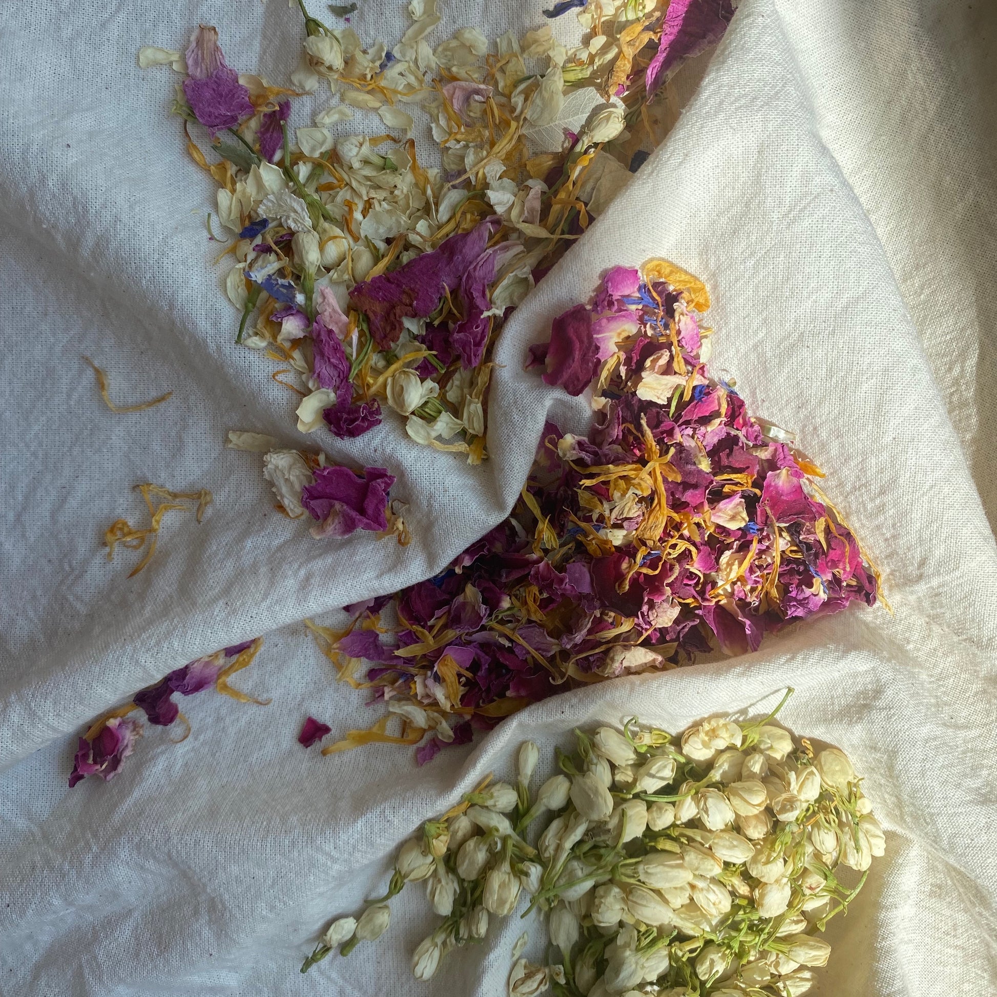 Three exclusive Bouclé London wedding confetti blends made from dried flowers.