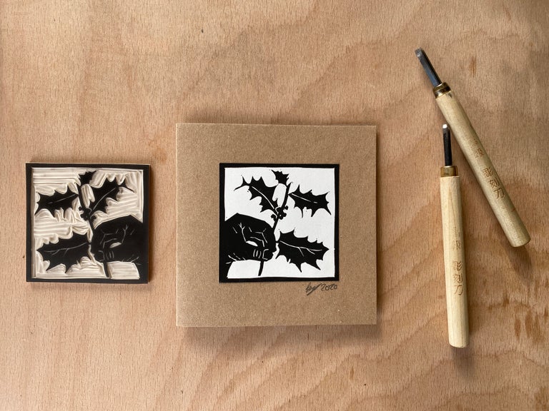 Holly in Hand // Handprinted Christmas Card