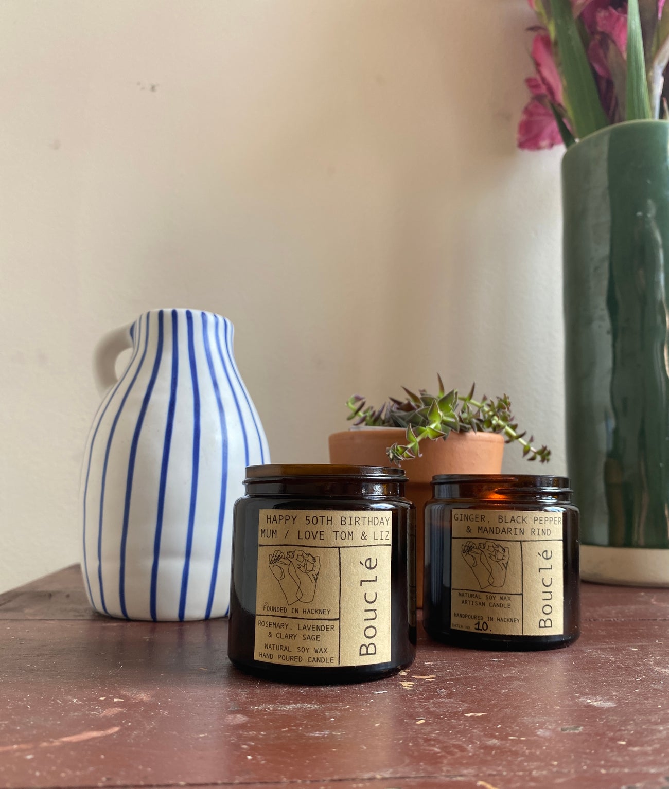 Personalised Bouclé London candles - create your own unique natural vegan candle gift!