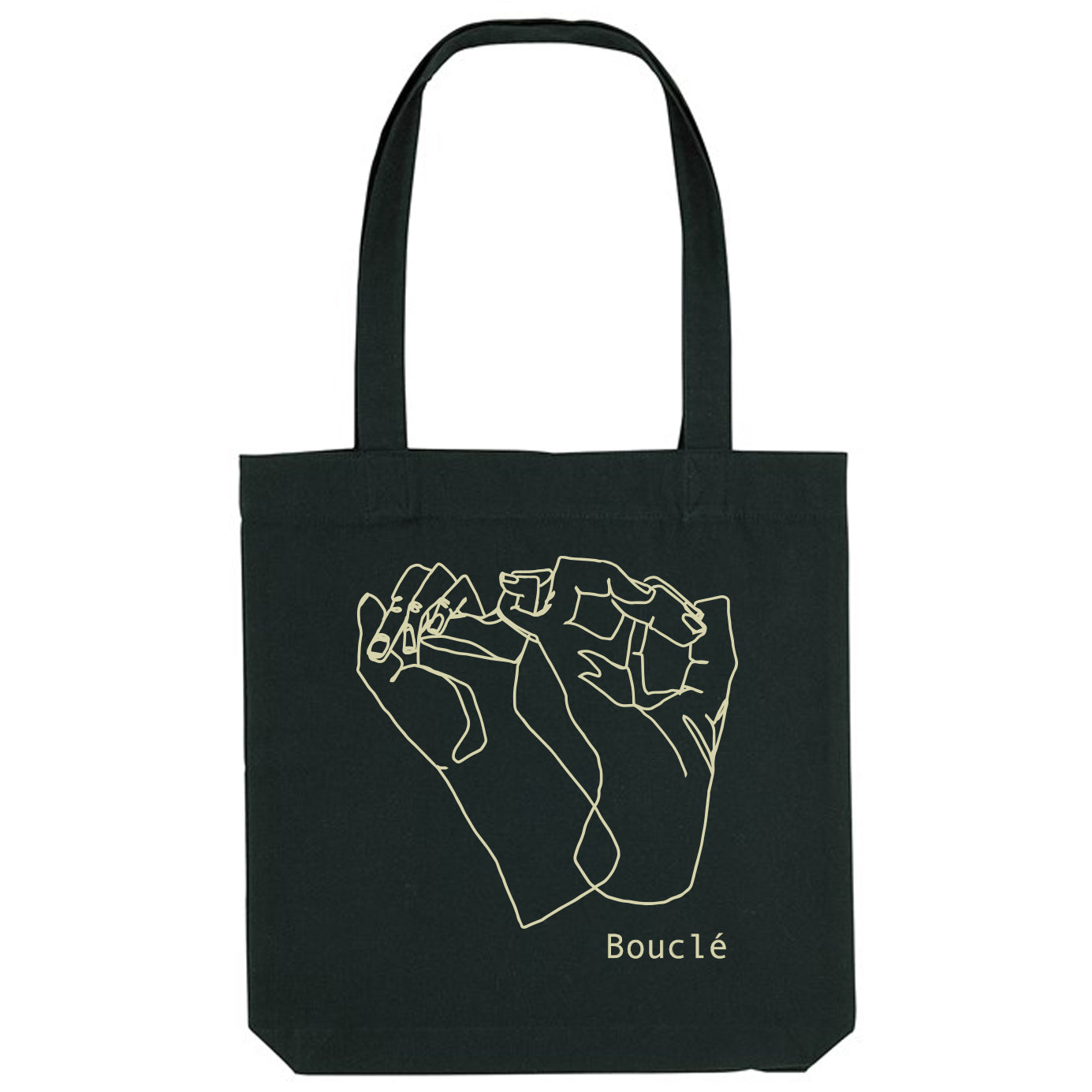 Black Recycled Woven Shopper Bag with Cream Interlinked Hands Screenprint