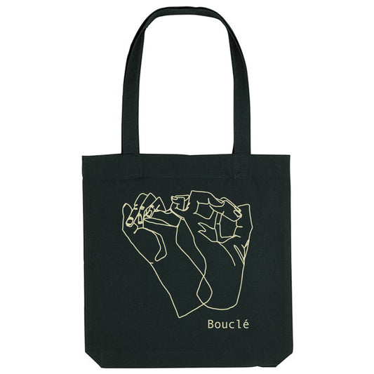 Black Recycled Woven Shopper Bag with Cream Interlinked Hands Screenprint