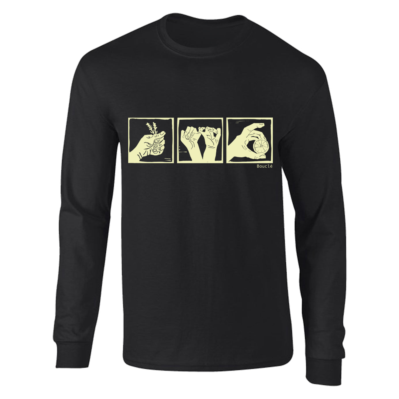 Woodcut Trio Screen Printed Cotton Black Long Sleeved T-Shirt