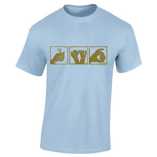 Woodcut Trio Screen Printed Light Blue Short Sleeved T-Shirt