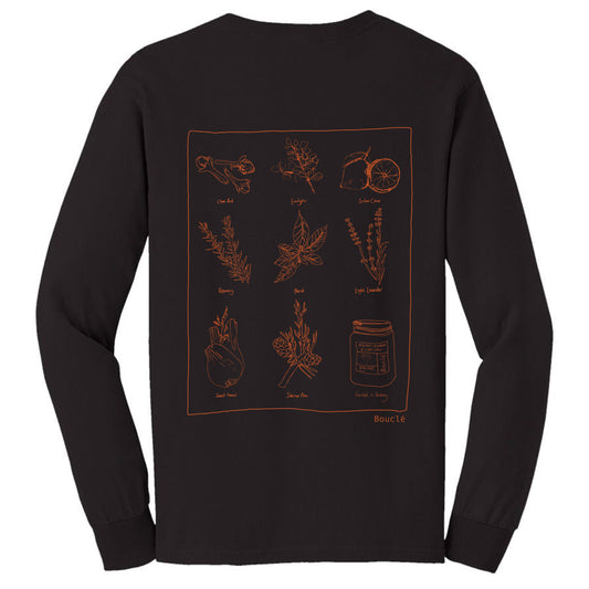 Botanical Screen Printed Cotton Dark Brown Long Sleeved T-Shirt