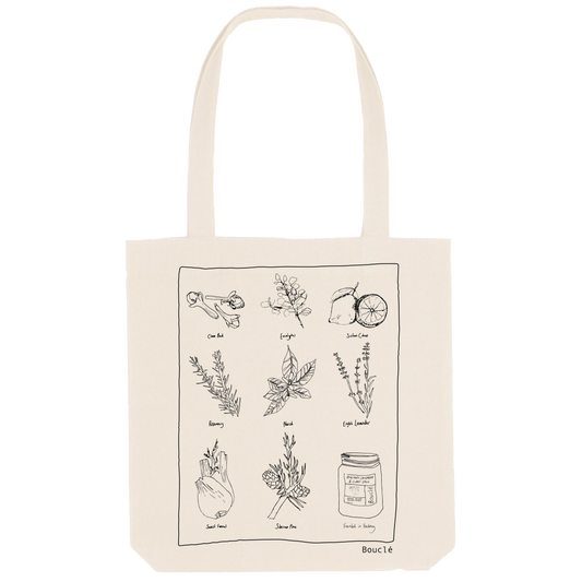 Ecru Recycled Woven Shopper Bag with Black Botanicals Screenprint