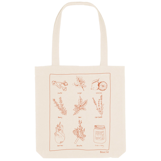Ecru Recycled Woven Shopper Bag with Burnt Orange Botanicals Screenprint