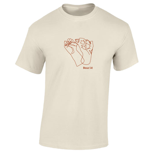 Interlinked Hands Screen Printed Ecru Short Sleeved T-Shirt