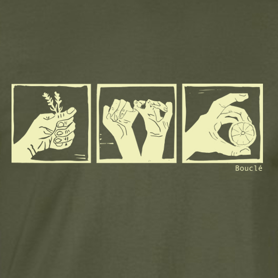 Woodcut Trio Screen Printed Olive Green Short Sleeved T-Shirt