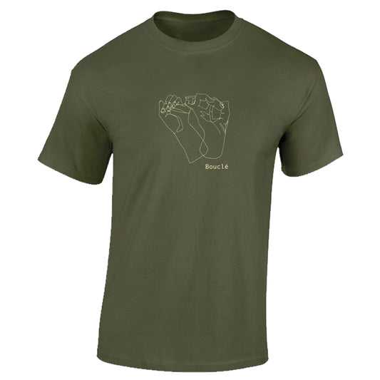 Interlinked Hands Screen Printed Olive Green Short Sleeved T-Shirt