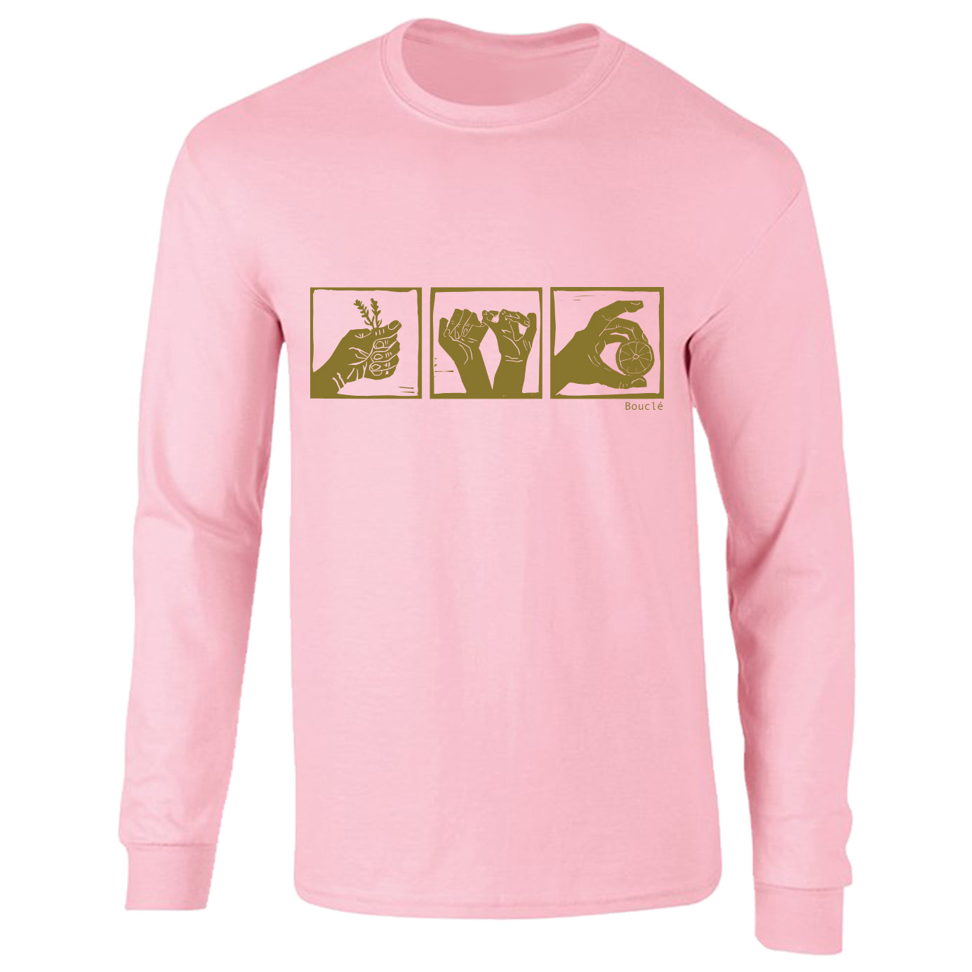 Woodcut Trio Screen Printed Cotton Pink Long Sleeve T-Shirt