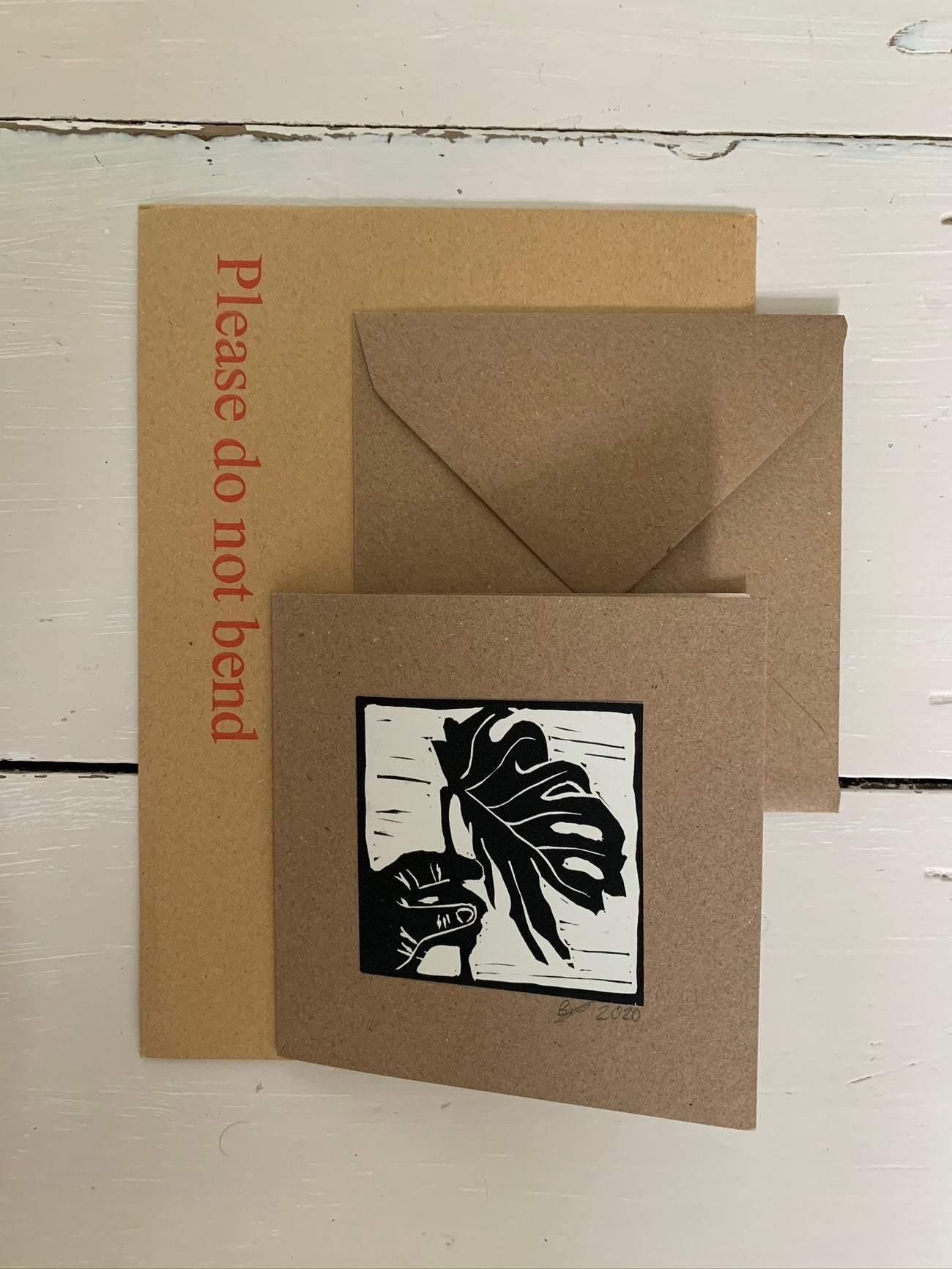 Bouclé Cheese Plant in Hand recycled greetings card handmade in East London and Brighton ad blank inside for your message