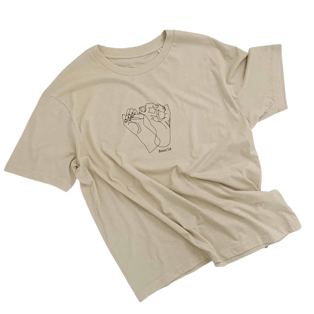 Organic cream cotton Bouclé London boxy fit short sleeve t-shirt. Made from unbleached ecru organic cotton & screen printed with an illustration in the UK