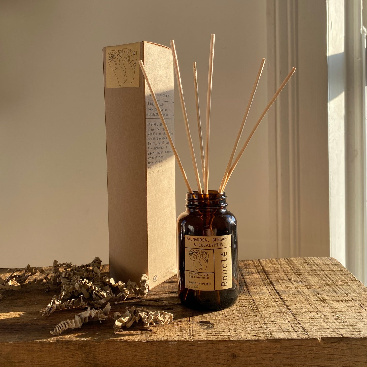 Bouclé London rattan reed diffuser made with 100% pure essential oils.
