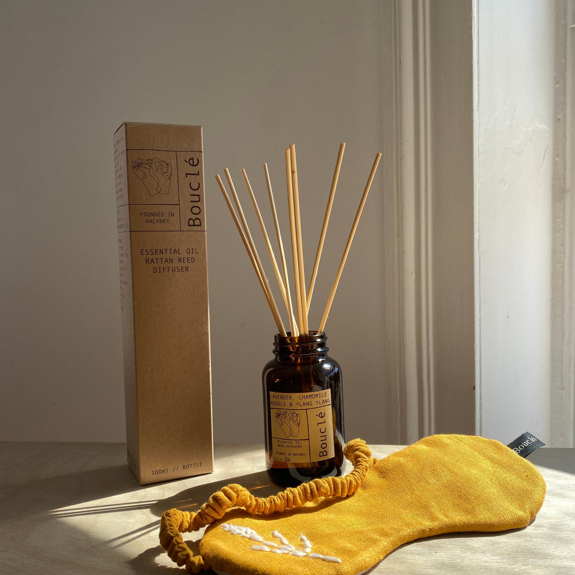 Boucle London aromatherapy sleep diffuser and linen sleep mask set