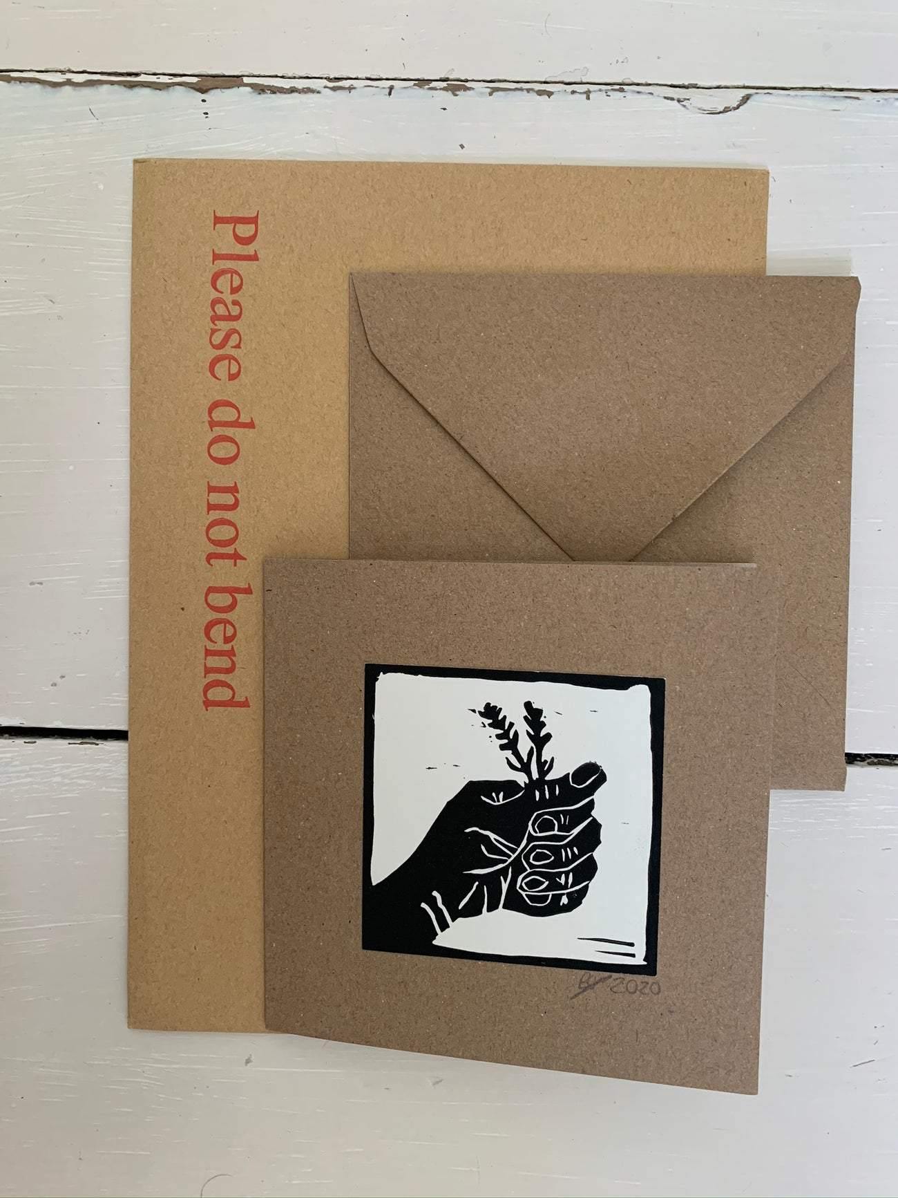 Minimalist nature themed greetings card with modern black and white illustration hand printed in East London & Brighton
