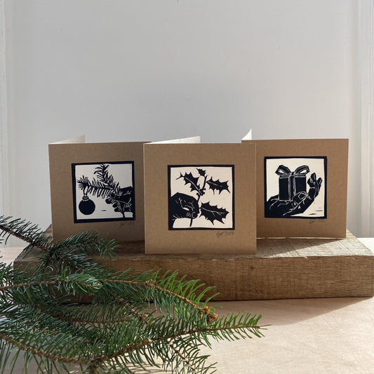 Handprinted Christmas Cards Set